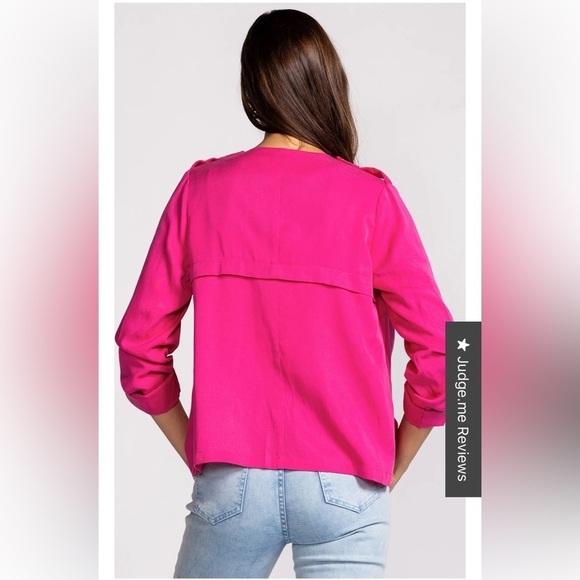 Pink Martini Melody Jacket blazer oversized hot pink tencel 3/4sleeves size XS - Picture 2 of 10